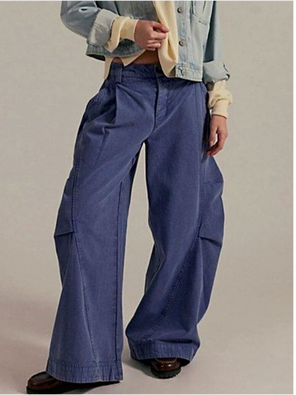 Free People NWT Cargo Wide Leg Blue Cotton Pants size 12